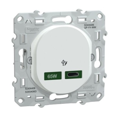 Schneider - Ovalis - Chargeur USB-C 65W - Forte puissance pour charge app. mobiles - Blanc - Réf : S320406