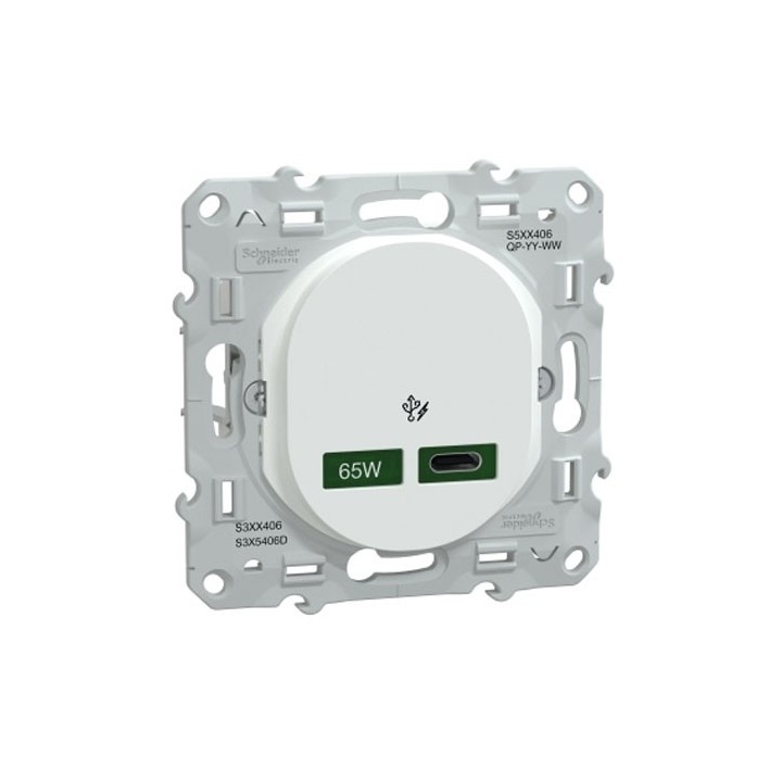 Schneider - Ovalis - Chargeur USB-C 65W - Forte puissance pour charge app. mobiles - Blanc - Réf : S320406