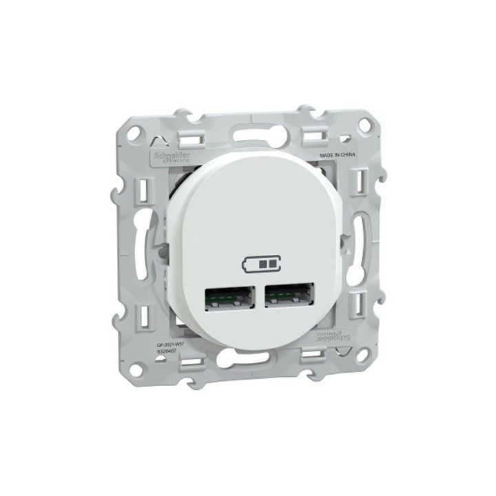 Schneider - Ovalis - double chargeur USB A+A 10,5W - Blanc - Réf : S320407