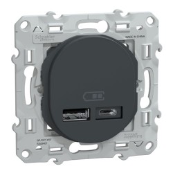 Schneider - Ovalis - double chargeur USB A+C 12W - Anthracite - Réf : S340401