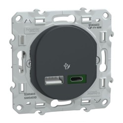 Schneider - Ovalis - Chargeur USB type A 7,5W +C 45W - Forte puissance type C - Anthracite - Réf : S340403