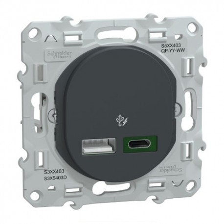 Schneider - Ovalis - Chargeur USB type A 7,5W +C 45W - Forte puissance type C - Anthracite - Réf : S340403