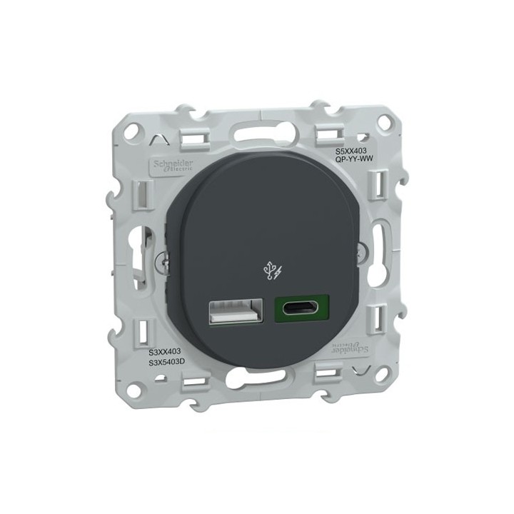 Schneider - Ovalis - Chargeur USB type A 7,5W +C 45W - Forte puissance type C - Anthracite - Réf : S340403
