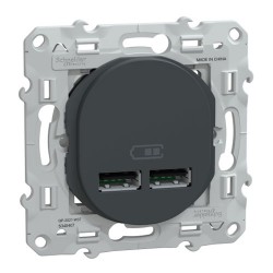 Schneider - Ovalis - double chargeur USB A+A 10,5W - Anthracite - Réf : S340407