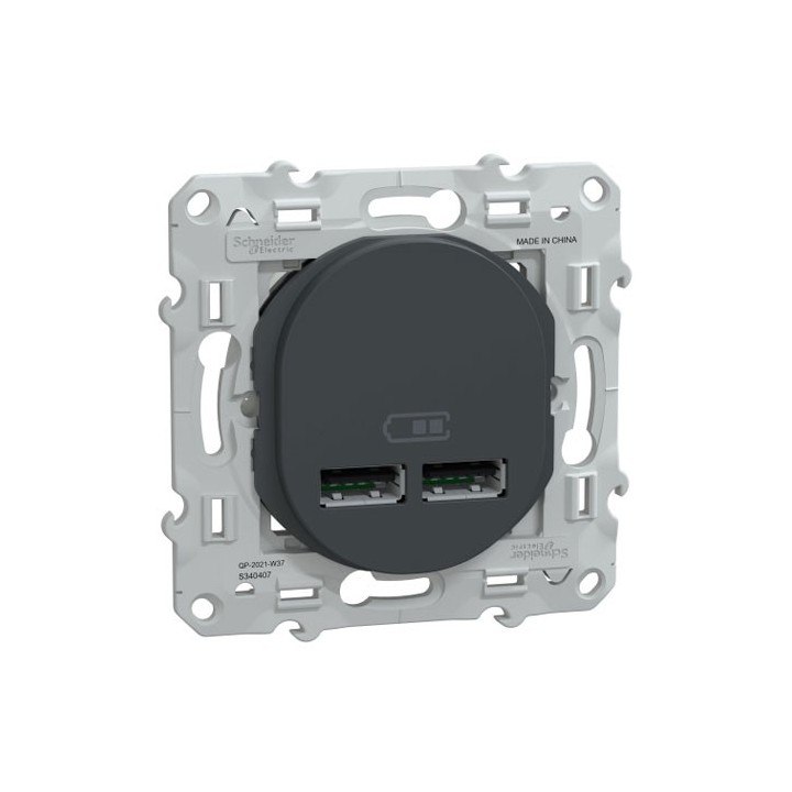 Schneider - Ovalis - double chargeur USB A+A 10,5W - Anthracite - Réf : S340407