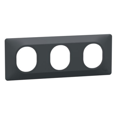 Schneider - Ovalis - Plaque de finition - 3 postes Horizontal - entraxe 71 mm - Anthracite - Réf : S340706