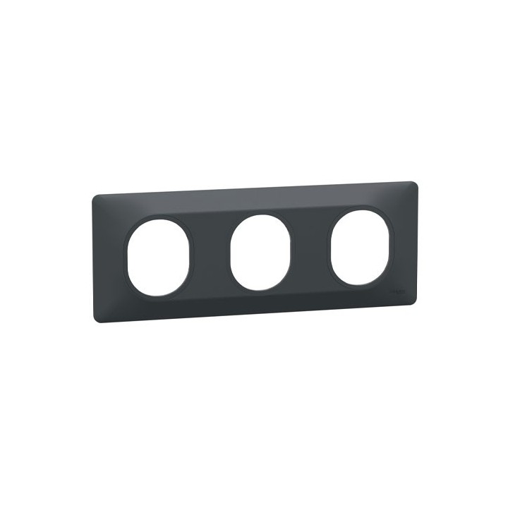 Schneider - Ovalis - Plaque de finition - 3 postes Horizontal - entraxe 71 mm - Anthracite - Réf : S340706