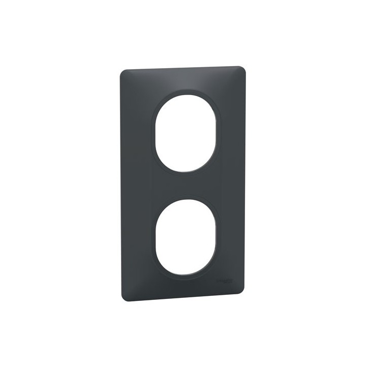 Schneider - Ovalis - Plaque de finition - 2 postes Vertical - entraxe 71 mm - Anthracite - Réf : S340724