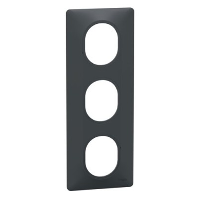 Schneider - Ovalis - Plaque de finition - 3 postes Vertical - entraxe 71 mm - Anthracite - Réf : S340726