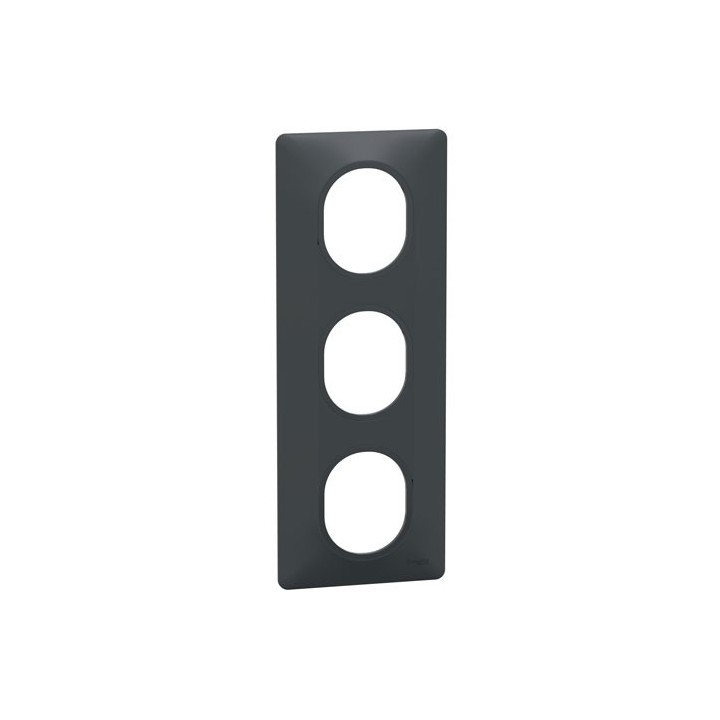 Schneider - Ovalis - Plaque de finition - 3 postes Vertical - entraxe 71 mm - Anthracite - Réf : S340726