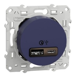 Schneider - Odace - prise USB double - charge rapide - type A+C - cobalt - 18W - 3,4A - Réf : S550219