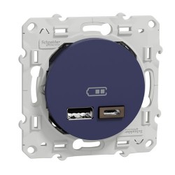 Schneider - Odace - prise USB double - type A+C - cobalt - 5 Vcc - 2,4A - Réf : S550401
