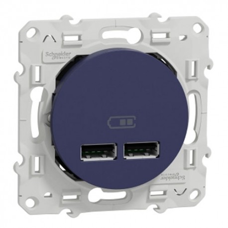 Schneider - Odace - double chargeur USB 2,1A - cobalt - Réf : S550407