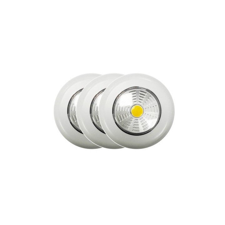 Krisane - Pack de 3 spot LED Autocollants à piles - 4000K - Réf : KRI20344P