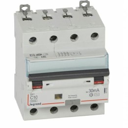 Legrand - Disjoncteur diff DX³ 6000 - vis/vis - 4P 400V~ - 10A - type AC 30mA - courbe C - 4 mod - Réf :  411185
