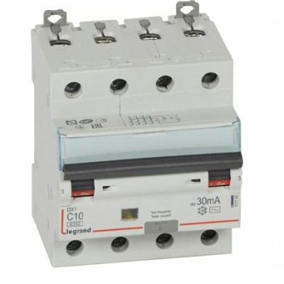 Legrand - Disjoncteur diff DX³ 6000 - vis/vis - 4P 400V~ - 10A - type AC 30mA - courbe C - 4 mod - Réf :  411185