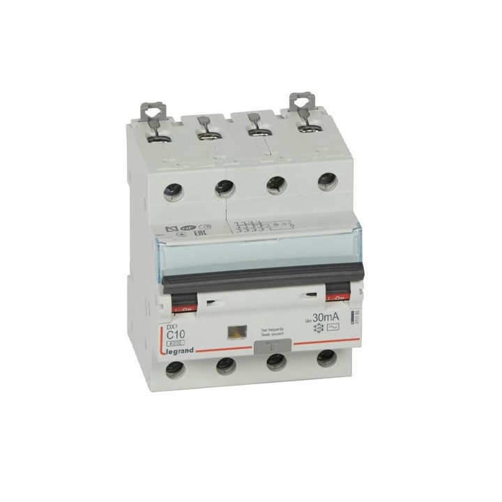 Legrand - Disjoncteur diff DX³ 6000 - vis/vis - 4P 400V~ - 10A - type AC 30mA - courbe C - 4 mod - Réf :  411185