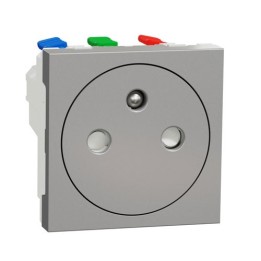 Schneider - Unica - Prise 2P+T - FR - 90° - affleurant - raccord rapide - Alu - méca seul - Réf : NU305230
