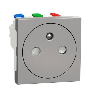 Schneider - Unica - Prise 2P+T - FR - 90° - affleurant - raccord rapide - Alu - méca seul - Réf : NU305230