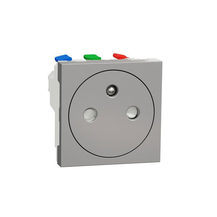 Schneider - Unica - Prise 2P+T - FR - 90° - affleurant - raccord rapide - Alu - méca seul - Réf : NU305230