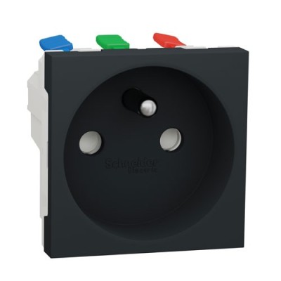 Schneider - Unica - Prise 2P+T - FR - 90° - raccord rapide travers - Anthracite - méca seul - Réf : NU305954