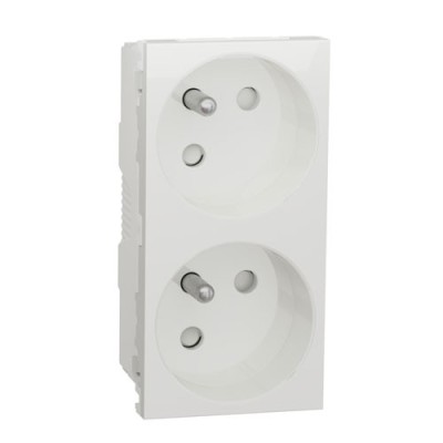 Schneider - Unica - Prise double 2P+T - FR - 45° - connexion rapide - Blanc - méca seul - Réf : NU306918