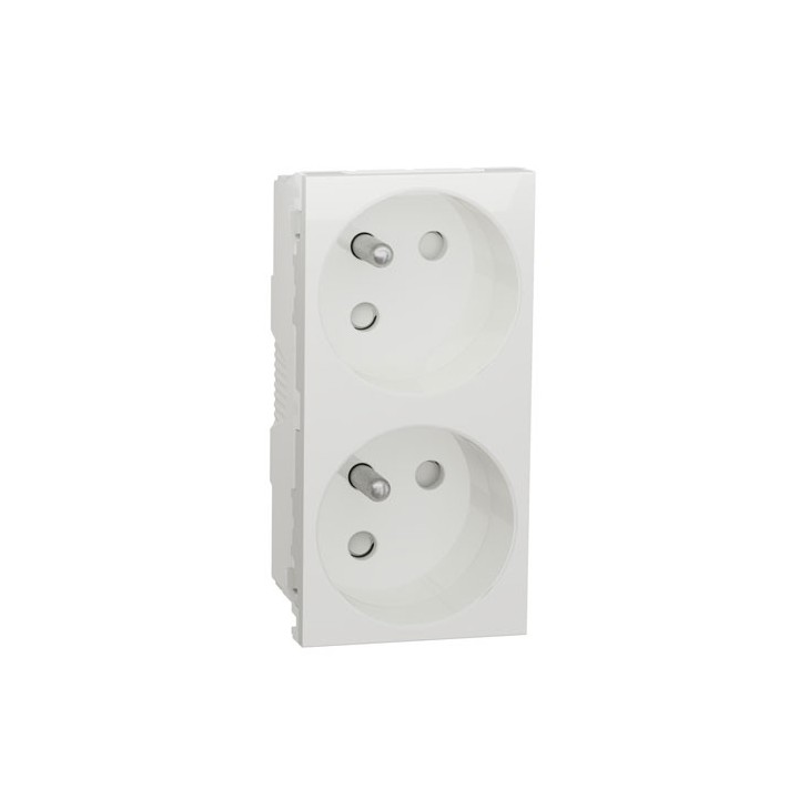 Schneider - Unica - Prise double 2P+T - FR - 45° - connexion rapide - Blanc - méca seul - Réf : NU306918