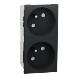 Schneider - Unica - Prise double 2P+T - FR - 45° - connexion rapide - Anthracite - méca seul - Réf : NU306954