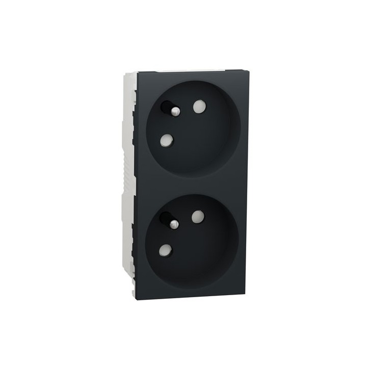 Schneider - Unica - Prise double 2P+T - FR - 45° - connexion rapide - Anthracite - méca seul - Réf : NU306954