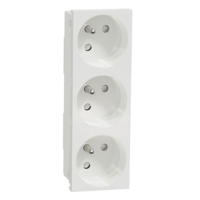 Schneider - Unica - Prise triple 2P+T - FR - 45° - Blanc - méca seul - Réf : NU307918