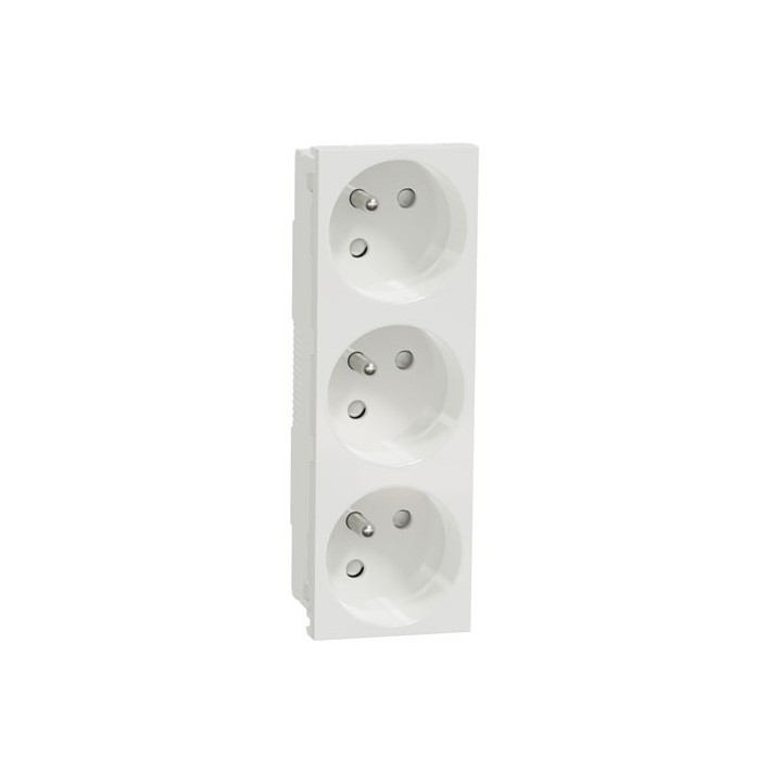 Schneider - Unica - Prise triple 2P+T - FR - 45° - Blanc - méca seul - Réf : NU307918