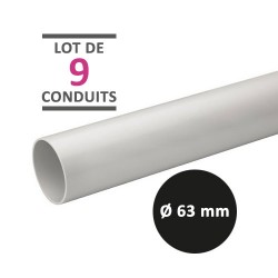 Schneider - Mureva Tube - Lot de 9 conduits de 3 mètres rigides non tulipés PVC gris - Ø63mm- Réf : IMT50363-9M