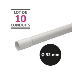 Schneider - Mureva Tube - Lot de 10 conduits de 2 mètres rigides tulipés PVC gris - Ø32mm - Réf : IMT50532-20M
