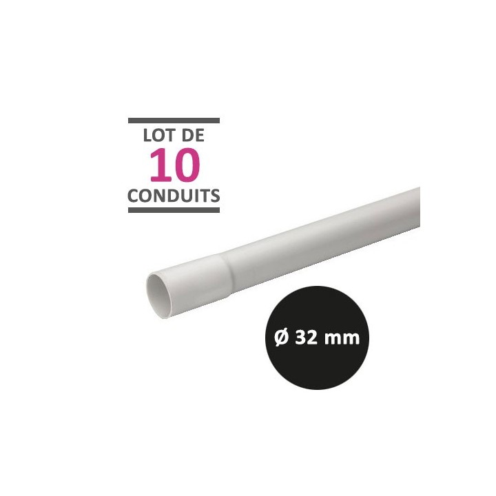 Schneider - Mureva Tube - Lot de 10 conduits de 2 mètres rigides tulipés PVC gris - Ø32mm - Réf : IMT50532-20M