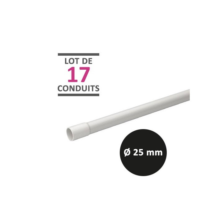 Schneider - Mureva Tube - Lot de 17 conduits de 2 mètres rigides tulipés PVC gris - Ø25mm - Réf : IMT50525-34M