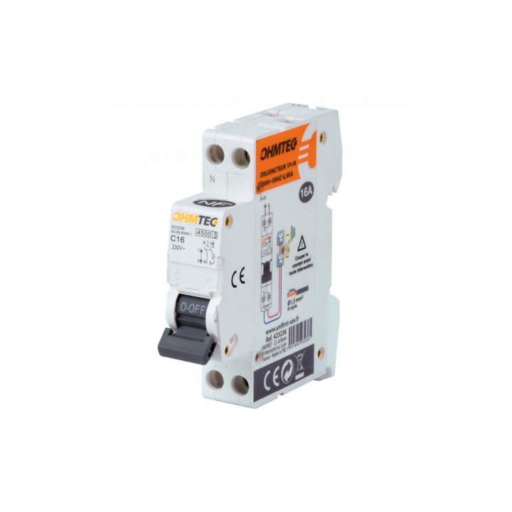 Ohmtec - Disjoncteur à vis - 1P+N - 16A - 4.5kA/6kA - Courbe C - Réf : 423236