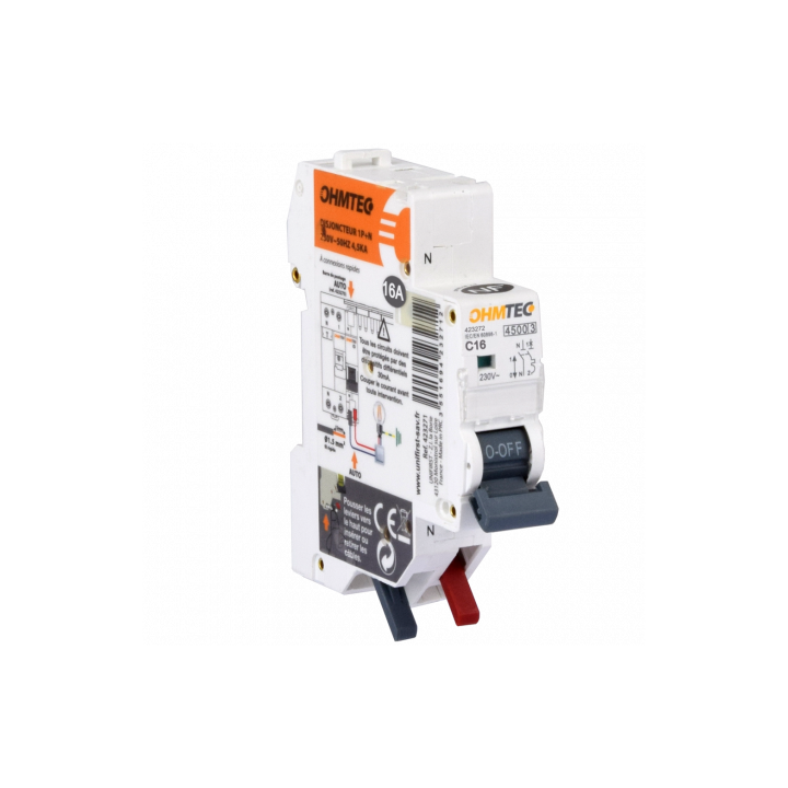 Ohmtec - Disjoncteur automatique - 1P+N - 16A - 4,5kA - Courbe C - Réf : 423272