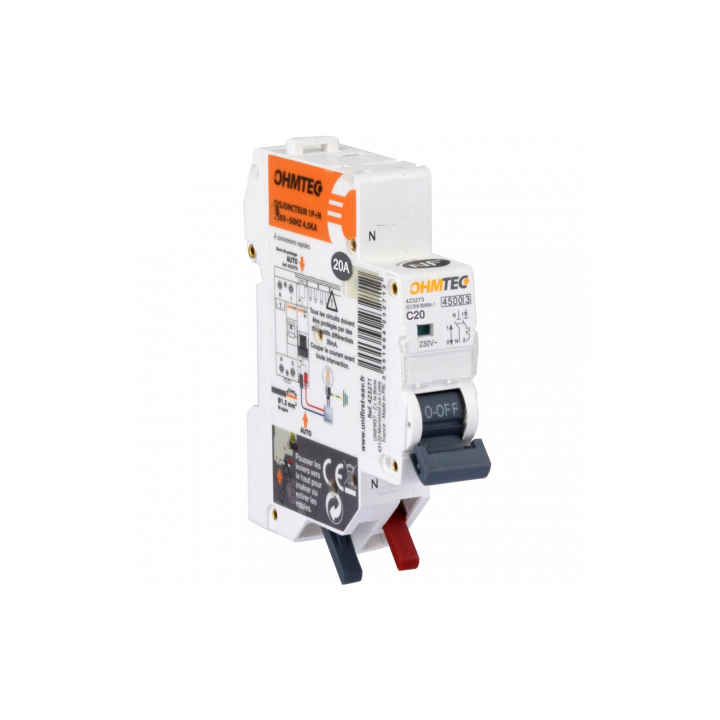 Ohmtec - Disjoncteur automatique - 1P+N - 20A - 4,5kA - Courbe C - Réf : 423273