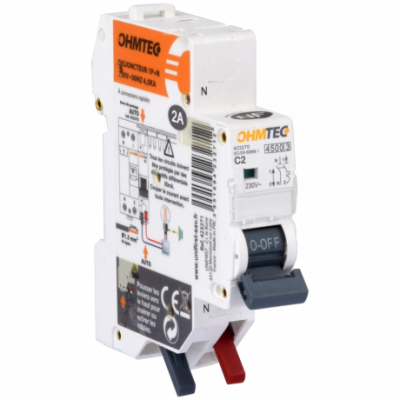 Ohmtec - Disjoncteur automatique - 1P+N - 2A - 4,5kA - Courbe C - Réf : 423270