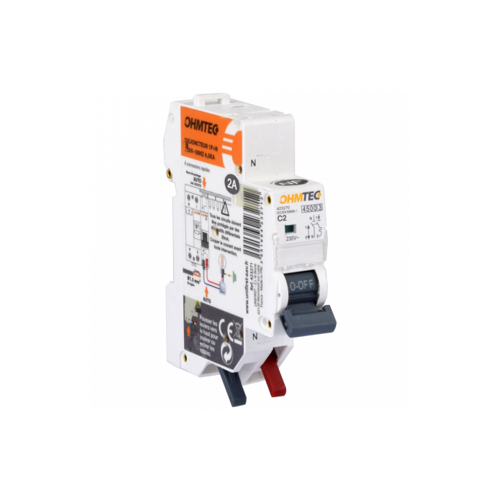 Ohmtec - Disjoncteur automatique - 1P+N - 2A - 4,5kA - Courbe C - Réf : 423270