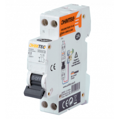 Ohmtec - Disjoncteur à vis - 1P+N - 2A - 4.5kA/6kA - Courbe C - Réf : 423232