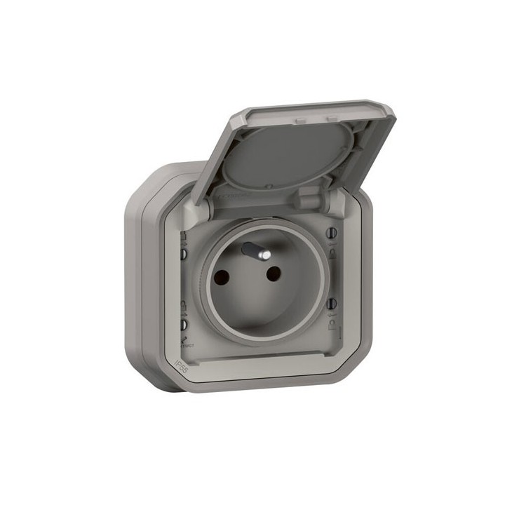 Legrand - Prise de courant 2P+T étanche Plexo 16A 250V IP55 IK08 complet encastré - gris - Réf : 069831L