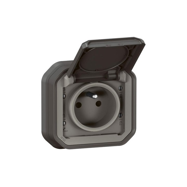 Legrand - Prise de courant 2P+T étanche Plexo 16A 250V IP55 IK08 complet encastré - anthracite - Réf : 069860L