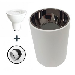 Krisane - Support spot saillie cylindrique avec douille et ampoule 3000K - noir et blanc - Réf : KRI30002