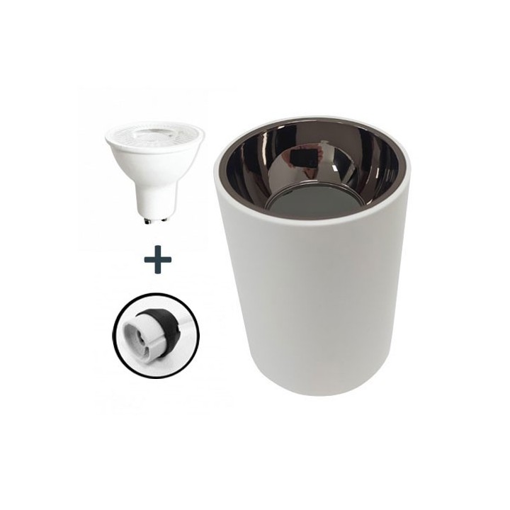 Krisane - Support spot saillie cylindrique avec douille et ampoule 3000K - noir et blanc - Réf : KRI30002