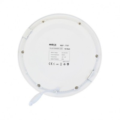Miidex Lighting - Plafonnier LED Ø220 18W 3000°k alu blanc - Réf : 7757