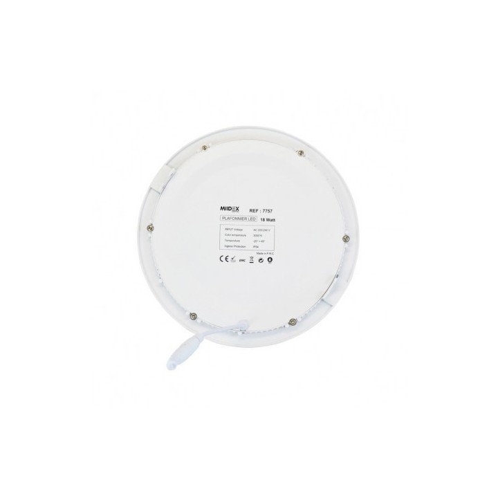 Miidex Lighting - Plafonnier LED Ø220 18W 3000°k alu blanc - Réf : 7757