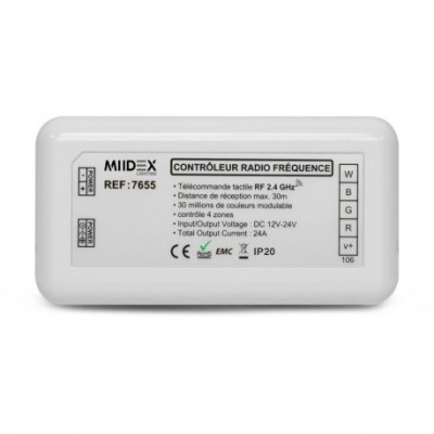 Miidex Lighting - Controleur Radio Fréquence 4 zones pour bandeau RGB et RGB +BLANC - réf : 7655