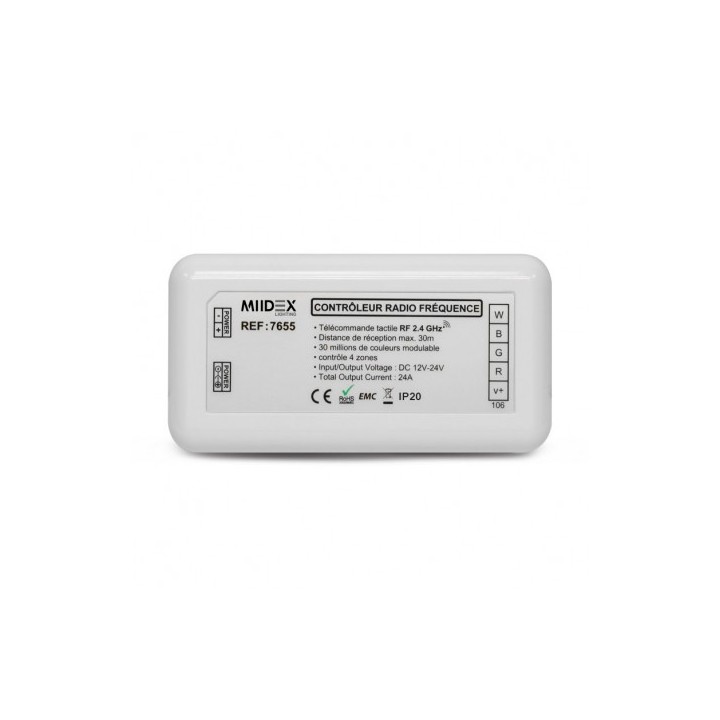 Miidex Lighting - Controleur Radio Fréquence 4 zones pour bandeau RGB et RGB +BLANC - réf : 7655
