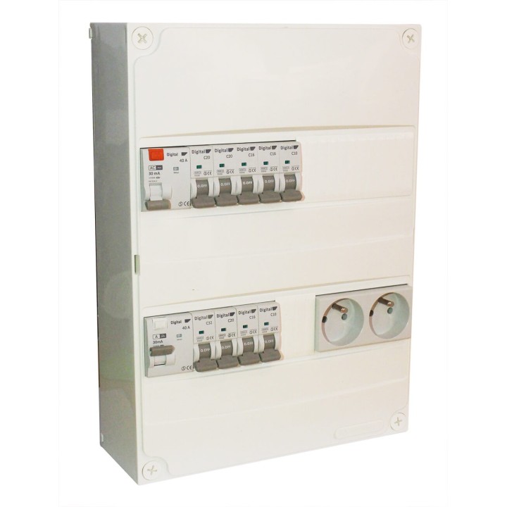 Digital Electric - Tableau Électrique Pré-câblé - 2 rangées 13 modules pour logement T1-T2 (sans chauffage) - Réf : 31622